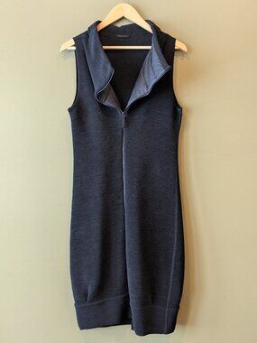 Annette Gortz Dress Med Black Rib Knit 2 Way Zip Sleeveless Cowl Neck Wool Luxe
